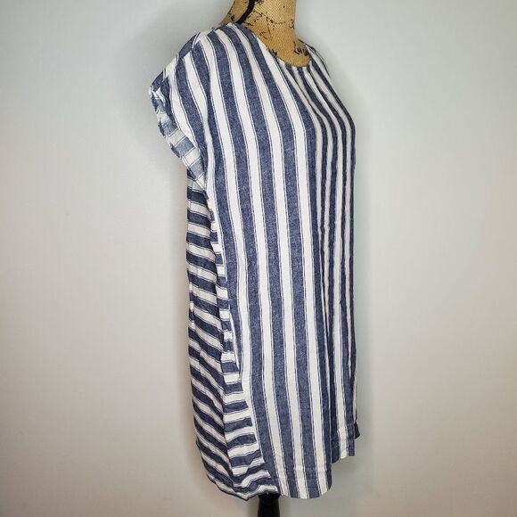 Madewell Striped Play Button Back Linen Blend Dress Size M - Picture 4 of 12